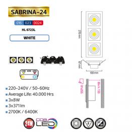 Sabrina-24 HL6723L 3X8W 2700K WARMWEISS 220-240V COB LED EINBAUSPOT