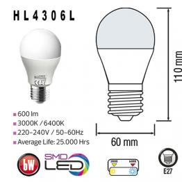 LED E27 6W 600LM 2700K HL4306L, warmweiss