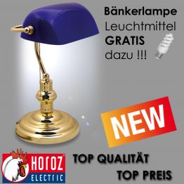 BANKERLAMPE SCHREIBTISCHLAMPE BLAU MIT ENERGIESPARLEUCHTE E27 FASSUNG HL090