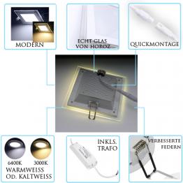 12W Glas Design LED Panel Einbaustrahler Deckenleuchte Eckig Lichtpanel kaltweiss HL685LG