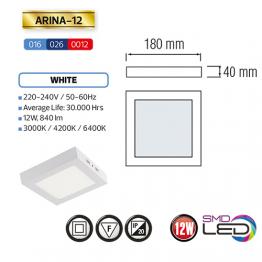ARINA-12 LED Aufputz Panel Deckenpanel Eckig 12W, warmweiss 3000K