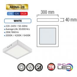 ARINA-28 LED Aufputz Panel Deckenpanel Eckig 28W, warmweiss 3000K