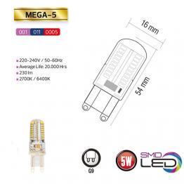 MEGA-5 5W Silikon G9 2700K LED Leuchtmittel