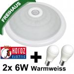 DECKENLAMPE MIT BEWEGUNGSMELDER + 2 Stck 6W LED WARMWEISS